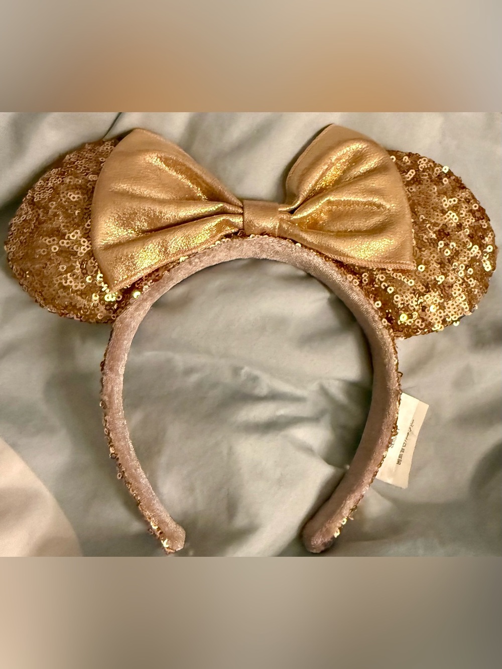 Disney Rose Gold Sequin Minnie Ear Headband with Bow-Never Worn